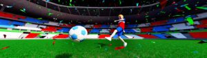 Garçon tirant dans un ballon de football - création virtuelle en 3D